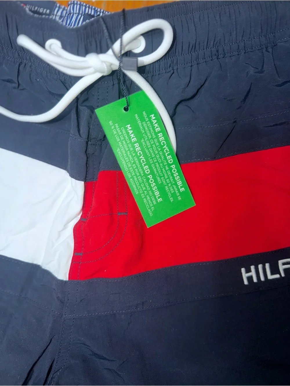 Tommy Hilfiger Men's Navy, Red & White Colorblock Athletic Shorts